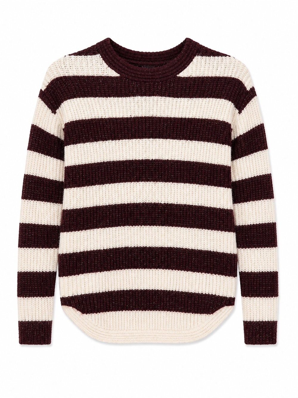 Love Tree Cream and Dark Burgundy Striped Crewneck Sweater